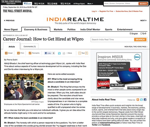 WSJ sep 24-2010 How to Get Hired At Wipro